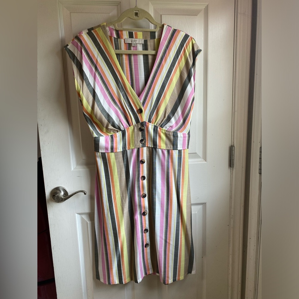 LOFT Yellow and Pink Wrap Midi Sundress